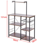 Kitchen Baker's Rack with microwave stand and wire basket for organized kitchen storage.