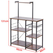 Kitchen Baker's Rack with microwave stand and wire basket for organized kitchen storage.