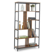 Rustic Industrial Step Bookcase with Open Shelves – main product image