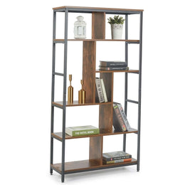 Rustic Industrial Step Bookcase with Open Shelves – main product image