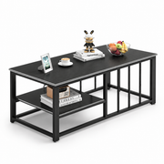 Black Coffee Table with Open Shelf and Metal Frame