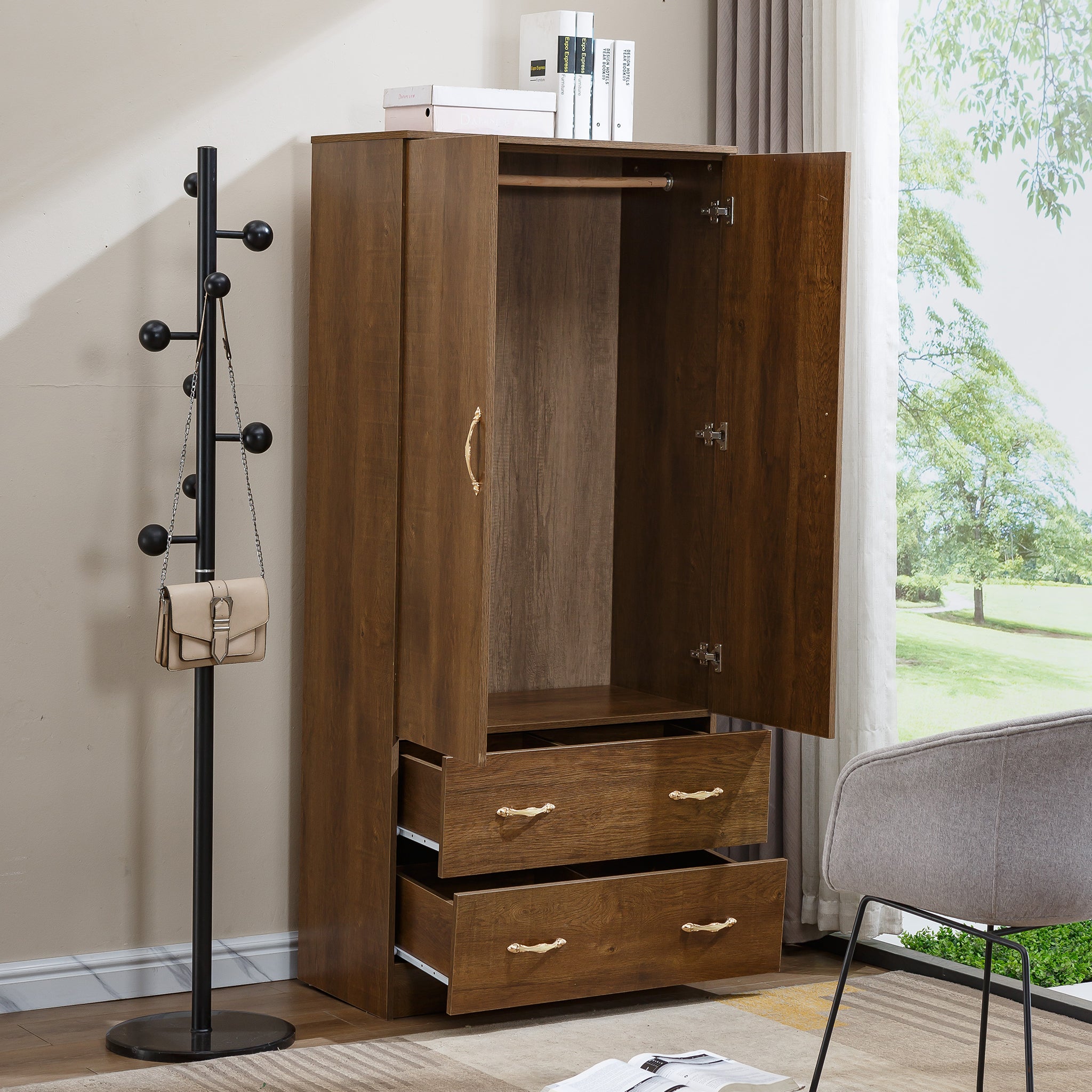 Wardrobe Closet 2 Door Storage Cabinet 4 Drawers WD-113