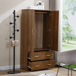 Wooden wardrobe with open doors in a room with a coat rack and chair. | Artisansa SA