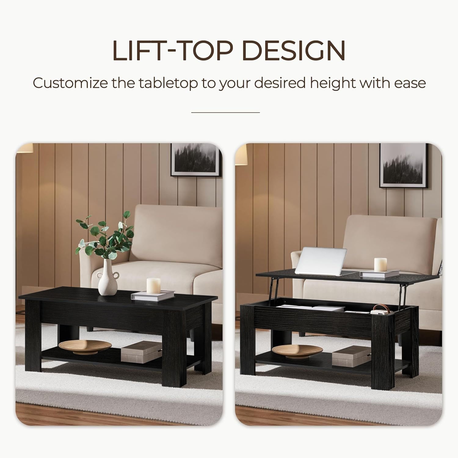 Coffee Table Lift Top Side Table CT-007 BLACK