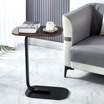 Modern Two-Tone End Table OT-106 displayed beside a gray sofa, showcasing its sleek design and functionality.