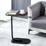 Modern Two-Tone End Table OT-106 displayed beside a gray sofa, showcasing its sleek design and functionality.