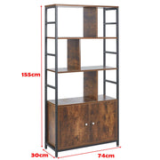 Industrial Bookcase with Cabinet – 4-Tier