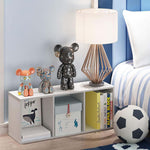 white 3-tier bookshelf for home office featuring decorative figures and a lamp, ideal for modern interiors.