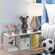 white 3-tier bookshelf for home office featuring decorative figures and a lamp, ideal for modern interiors.