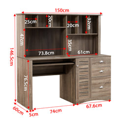 Office Work Desk with Shelves and Drawers