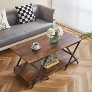 Wood and metal center table with open storage shelf for living room