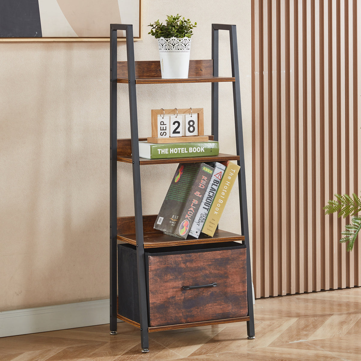 Bookcase Storage Shelves Bookshelf OT121Buring wood