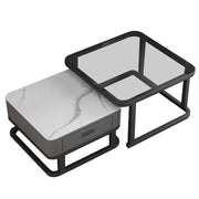 Nesting Coffee Table set featuring two elegant side tables with tempered glass and modern design.