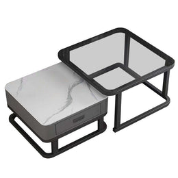 Nesting Coffee Table set featuring two elegant side tables with tempered glass and modern design.