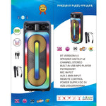 A colorful wireless Bluetooth speaker with a microphone