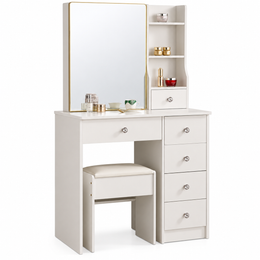 White Dressing Table with Sliding Mirror & Stool – DR-15