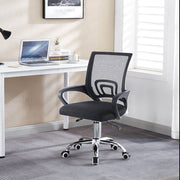 Ergonomic mesh office chair black side view at lowest height with curved armrests | Artisansa SA