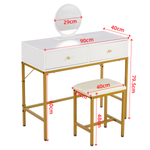 Dimensions of white dressing table, round mirror and matching stool