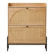 Rattan Flip-Top Shoe Cabinet with Adjustable Shelves