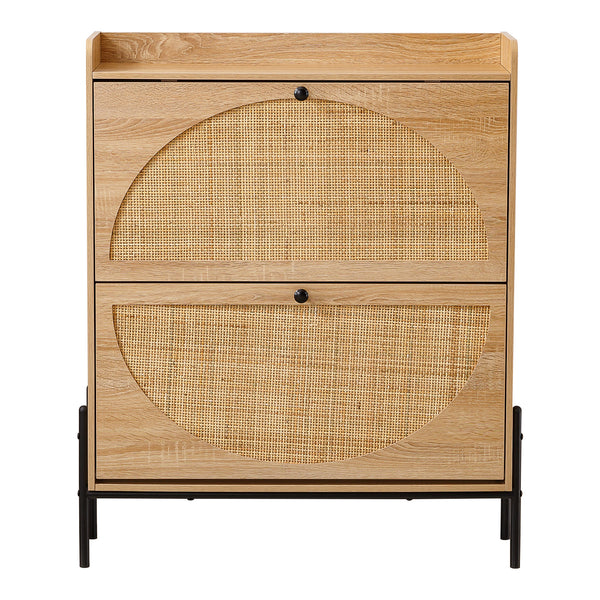 Rattan Flip-Top Shoe Cabinet with Adjustable Shelves