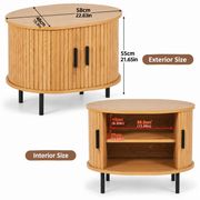 Oval Side Table with Storage and Sliding Tambour Doors