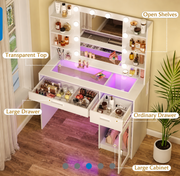 LED Vanity Desk with Charging Station & RGB Glass Top DR-17