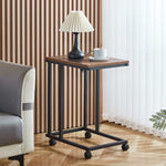 Side End Table Coffee Table Bedside Table with C-shaped design and rolling casters, perfect for living rooms.