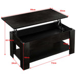 Black lift-top table with dimensions marked on a white background| Artisansa SA