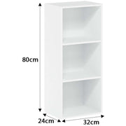 white 3-tier bookshelf for home office with dimensions 80cm height, 24cm depth, 32cm width.