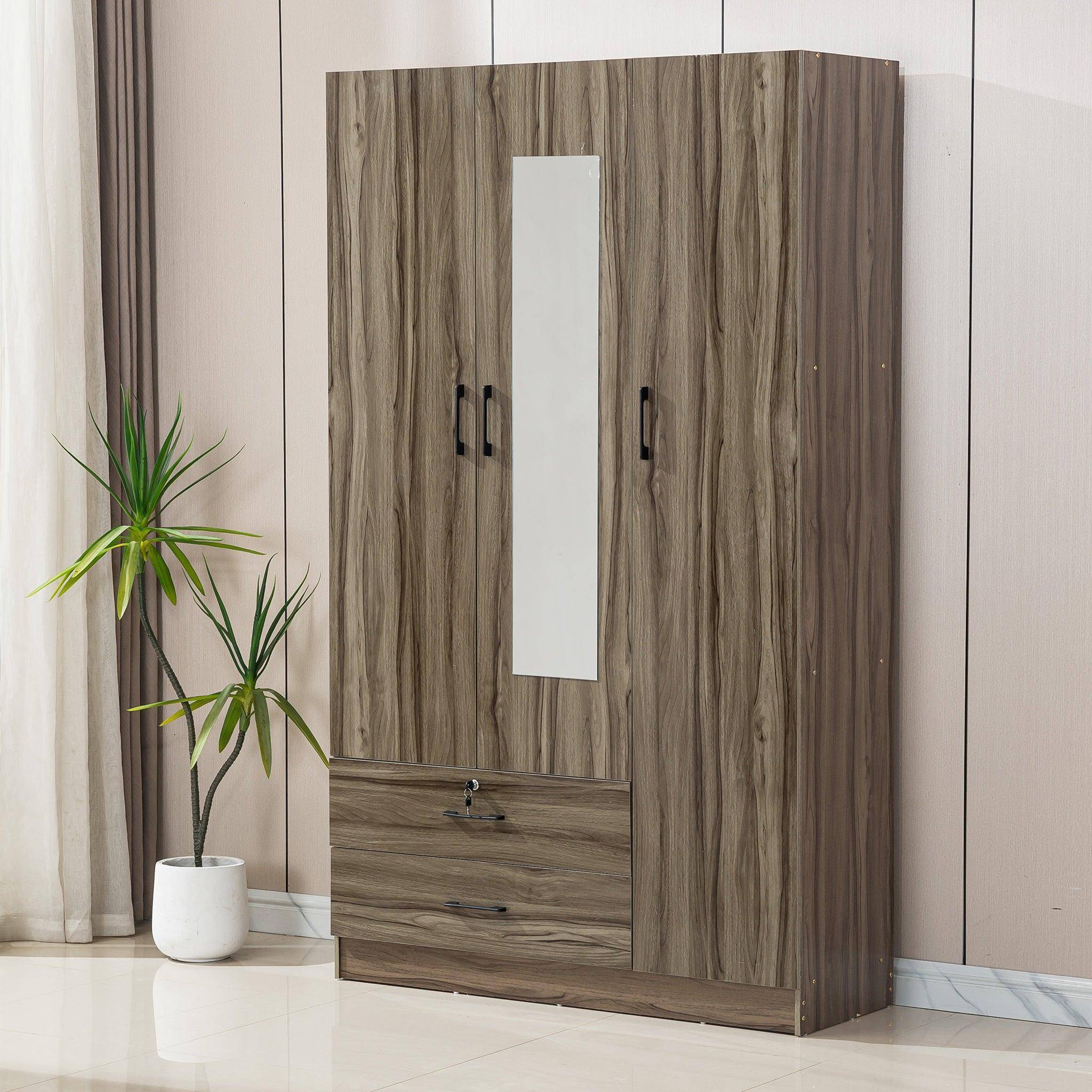 Wood Wardrobe with Mirror