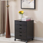 Black Bedside Table with Drawers (5-Tier) featuring four drawers and a stylish design for organized bedroom storage.