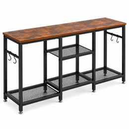 Industrial TV stand console with open storage shelves on white background