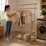 Double Rail Clothes Rack with Shoe Shelf – Stainless Steel