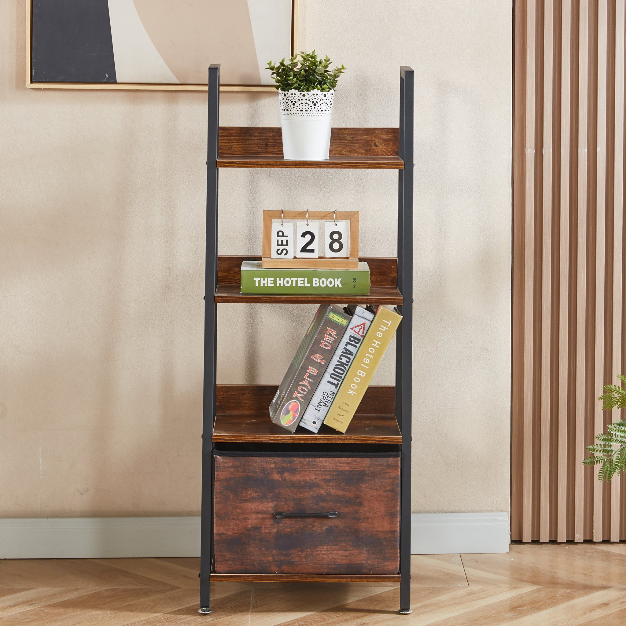 Bookcase Storage Shelves Bookshelf OT121Buring wood