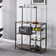 Kitchen Baker's Rack with Microwave Stand and wire baskets, perfect for kitchen organization and coffee station.