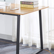 150cm office desk workstation with a wooden top and black metal legs, ideal for workspace organization.