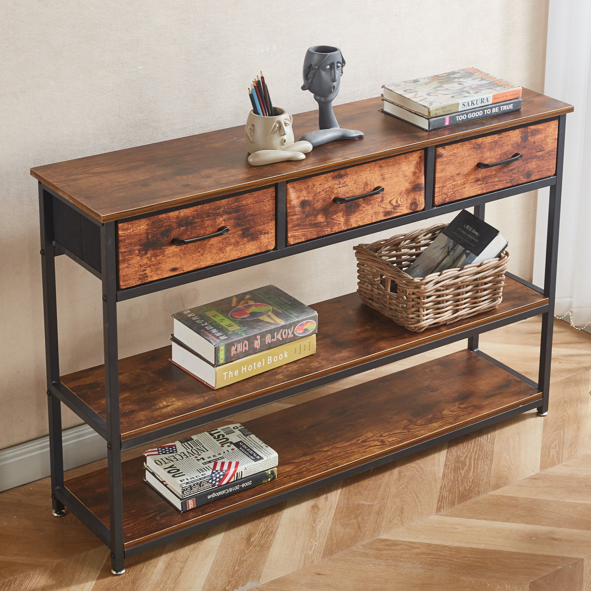 Console Table 3 Drawer Shelf OT-202 Berlin Rustic