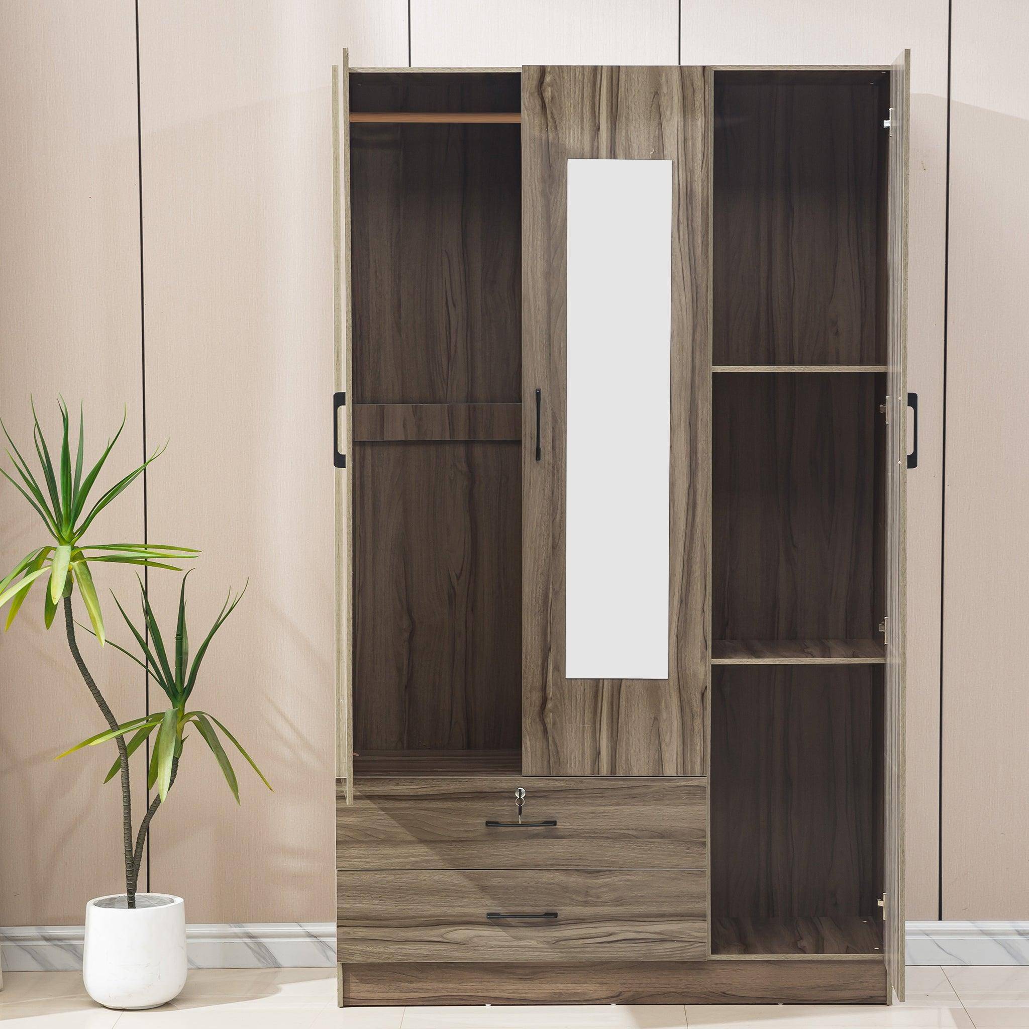 Wood Wardrobe with Mirror