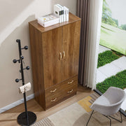 Wooden wardrobe with two doors and two drawers in a room with a chair and coat rack. | Artisansa SA