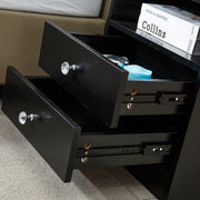 Close-up of drawers on a White Bedside Table with Drawers, showcasing elegant knobs and organized storage.