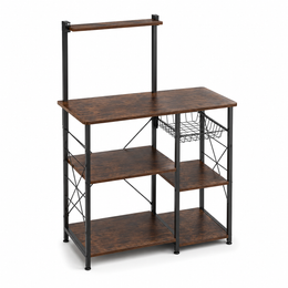 Kitchen Baker's Rack with microwave stand and wire basket, perfect for organizing kitchen space.