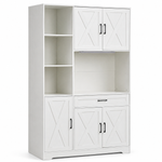 White Kitchen Storage Cabinet with multiple doors and shelves on a white background
