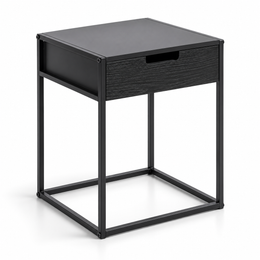 OT-2107 compact bedside table with drawer and steel frame in black or white