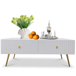 White Coffee Table with 4 Drawers