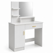 Artisansa DR-14 white dressing table with mirror and drawers on a white background - front view vanity unit