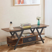 Wooden TV stand with books and decorative items in a living room setting| Artisansa SA