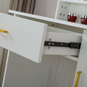 Close-up of gold drawer handle on Artisansa DR-14 white dressing table with mirror - visible hardware and pull detail