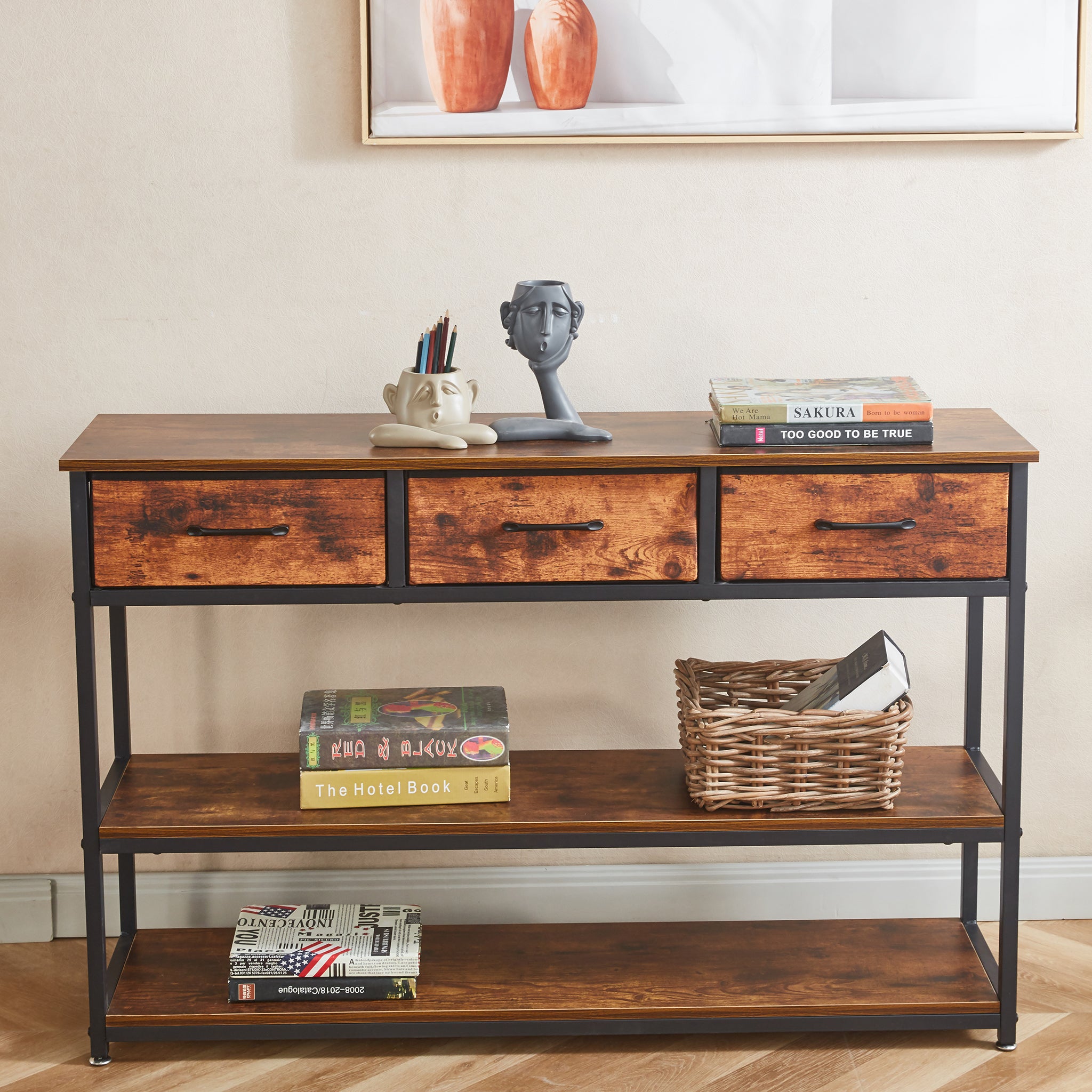 Console Table 3 Drawer Shelf OT-202 Berlin Rustic