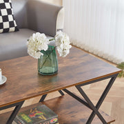 Farmhouse style industrial rustic coffee table with 2-tier storage