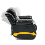Rocking recliner armchair detail showing padded seat and back support